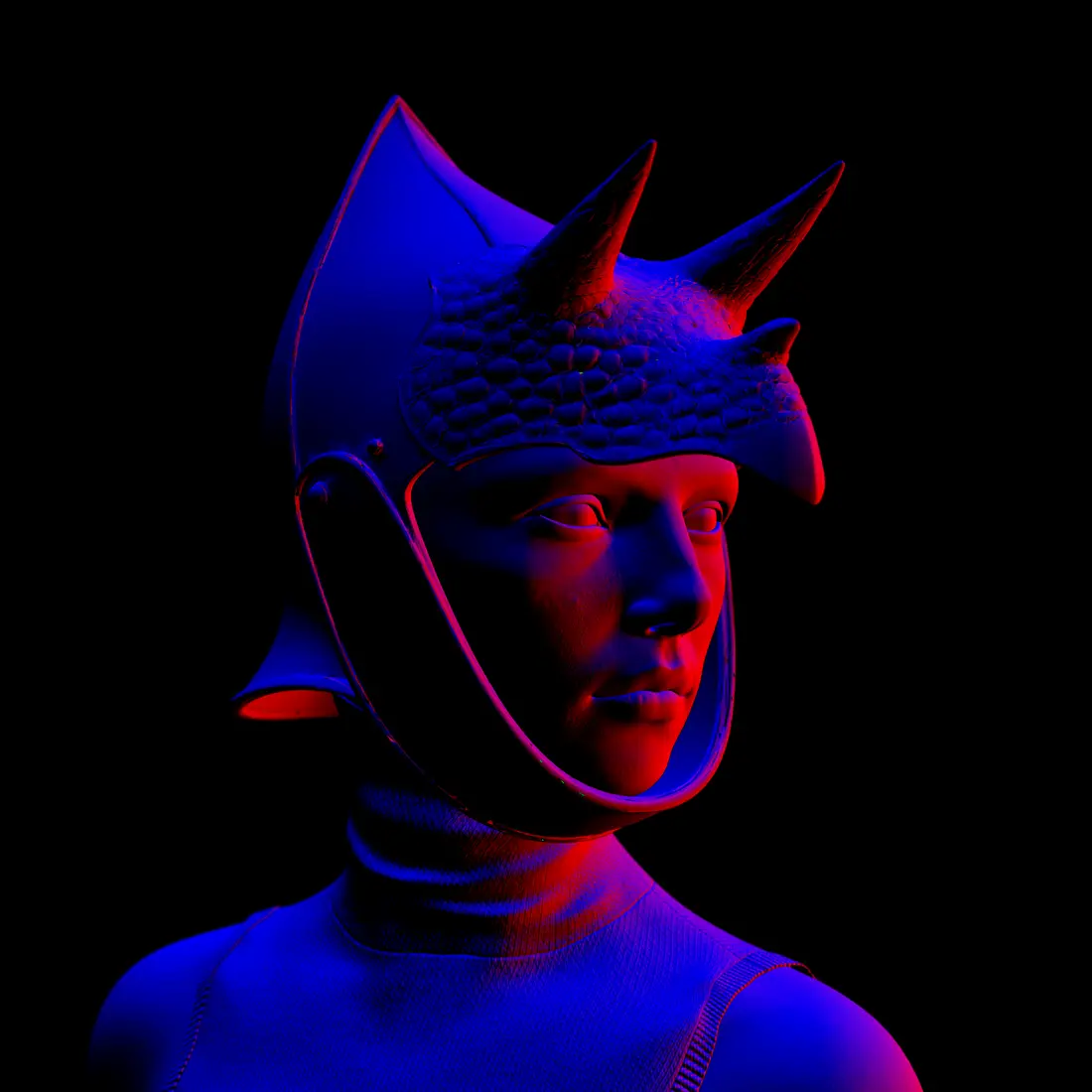 Normal-map render of the dragon helmet